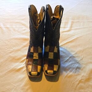 Mens Corral  Ostrich Patchwork Square Toe Cowboy Boots 9.5D excellent used